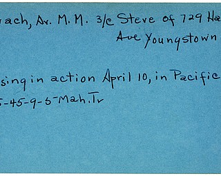 World War II, Vindicator, Steve Kowach, Youngstown, missing, Pacific, 1945, Mahoning, Trumbull