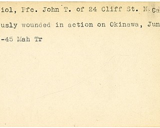 World War II, Vindicator, John T. Koziol, New Castle, wounded, Okinawa, 1945, Mahoning, Trumbull