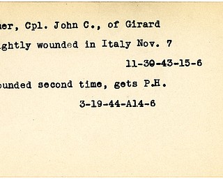 World War II, Vindicator, John C. Kramer, wounded, Italy, 1943, wounded second time, gets Purple Heart, 1944