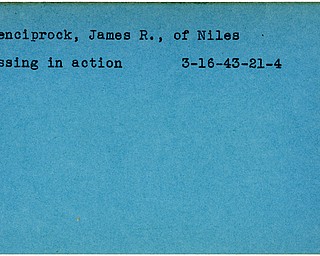 World War II, Vindicator, James R. Krenciprock, Niles, missing, 1943