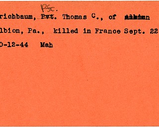 World War II, Vindicator, Thomas C. Krichbaum, Albion, Pennsylvania, killed, France, 1944, Mahoning