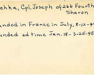World War II, Vindicator, Joseph Krochka, Sharon, wounded, France, 1944, wounded second time, 1945, Trumbull