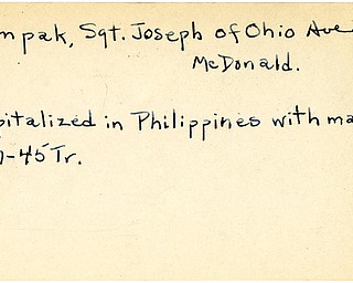 World War II, Vindicator, Joseph Krumpak, McDonald, hospitalized, Philippines, malaria, 1945, Trumbull