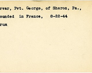 World War II, Vindicator, George Krvar, Sharon, Pennsylvania, wounded, France, 1944, Trumbull