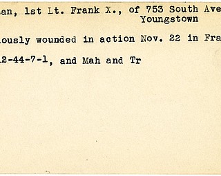 World War II, Vindicator, Frank X. Kryzan, Youngstown, wounded, France, 1944, Mahoning, Trumbull