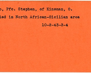 World War II, Vindicator, Stephen Kuko, Kinsman, Ohio, killed, North African-Sicilian area, North Africa, 1943