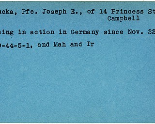 World War II, Vindicator, Joseph E. Kukucka, Campbell, missing, Germany, 1944, Mahoning, Trumbull