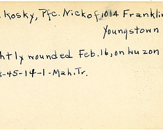 World War II, Vindicator, Nick Kulikosky, Youngstown, wounded, Luzon, 1945, Mahoning, Trumbull