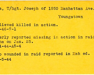 World War II, Vindicator, Joseph Kurta, Youngstown, wounded, missing, raid over China, 1944, killed, 1946, Mahoning