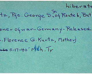 World War II, Vindicator, George S. Kurtz Jr., Butler, prisoner, Germany, liberated, 1945, Mahoning, Trumbull, Mrs. Florence G. Kurtz