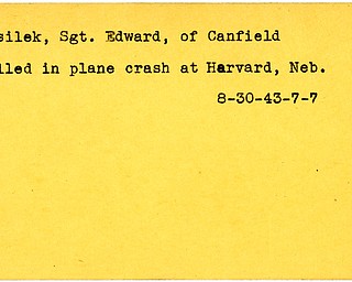 World War II, Vindicator, Edward Kusilek, Canfield, killed, plane crash, Harvard, Nebraska, 1943