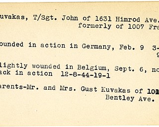 World War II, Vindicator, John Kuvakas, Franklin, wounded, Germany, 1945, Belgium, 1944, Mr. & Mrs. Gust Kuvakas
