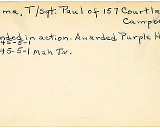 World War II, Vindicator, Paul Kuzma, Campbell, wounded, Award, Purple Heart, 1945, Mahoning, Trumbull