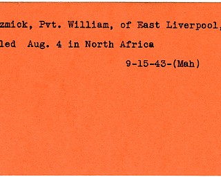 World War II, Vindicator, William Kuzmick, East Liverpool, Ohio, killed, North Africa, 1943, Mahoning