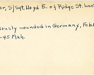 World War II, Vindicator, Lloyd E. Kyser, Leetonia, wounded, Germany, 1945, Mahoning