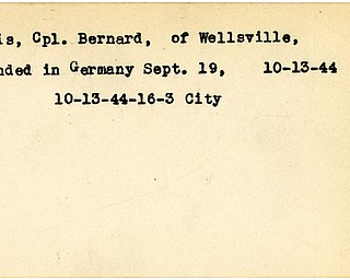 World War II, Vindicator, Bernard Lewis, Wellsville, wounded, Germnay, 1944, Mahoning, City
