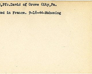 World War II, Vindicator, David Lewis, Grove City, Pennsylvania, wounded, France, 1944, Mahoning