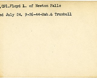 World War II, Vindicator, Floyd L. Lewis, Newton Falls, wounded, 1944, Mahoning, Trumbull