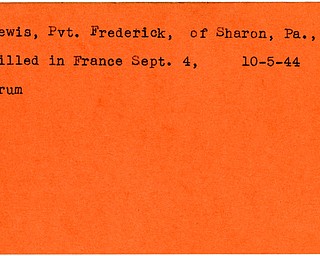 World War II, Vindicator, Frederick Lewis, Sharon, Pennsylvania, killed, France, 1944, Trumbull