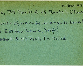World War II, Vindicator, Park A. Lewis, Ellwood City, prisoner, Germany, liberated, 1945, Mahoning, Trumbull, Mrs. Esther Lewis