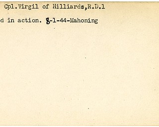 World War II, Vindicator, Virgil Lewis, Hilliards, wounded, 1944, Mahoning