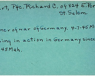 World War II, Vindicator, Richard C. Libert, Salem, missing, prisoner, Germany, 1945, Mahoning