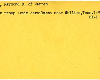 World War II, Vindicator, Raymond B. Lillie, Warren, died, troop train derailment, Pellico, Tennessee, 1944