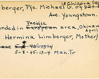 World War II, Vindicator, Michael G. Limberger, Youngstown, wounded, Pacific, Okinawa, 1945, Mahoning, Trumbull, Mrs. Hermina Limberger