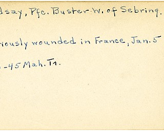 World War II, Vindicator, Buster W. Lindsay, Sebring, wounded, France, 1945, Mahoning, Trumbull
