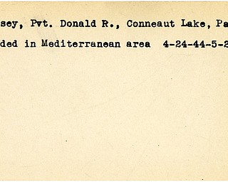 World War II, Vindicator, Donald R. Lindsey, Conneaut Lake, Pennsylvania, wounded, Mediterranean, 1944