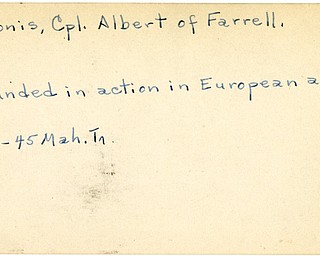 World War II, Vindicator, Albert Linonis, Farrell, wounded, Europe, 1945, Mahoning, Trumbull