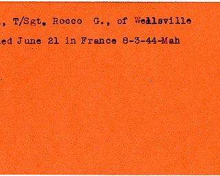 World War II, Vindicator, Rocco G. Lioi, Wellsville, killed, France, 1944, Mahoning