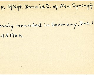 World War II, Vindicator, Donald C. Lipp, New Springfield, wounded, Germany, 1945, Mahoning