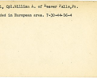 World War II, Vindicator, William A. Littel, Beaver Falls, Pennsylvania, wounded, Europe, 1944
