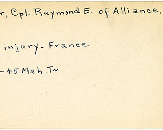 World War II, Vindicator, Raymond E. Loar, Alliance, wounded, eye injury, France, 1945, Mahoning, Trumbull