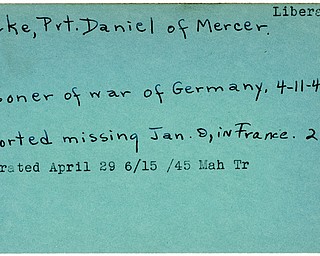 World War II, Vindicator, Daniel Locke, Mercer, missing, France, prisoner, Germany, 1945, liberated, Mahoning, Trumbull