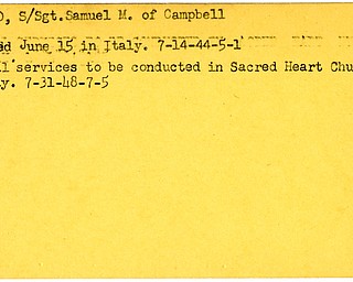 World War II, Vindicator, Samuel M. Lofaro, Campbell, drowned, Italy, 1944, funeral, Sacred Heart Church, 1948