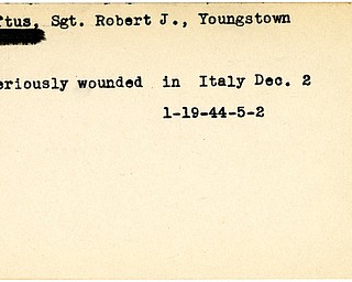World War II, Vindicator, Robert J. Loftus, Youngstown, wounded, Italy, 1944