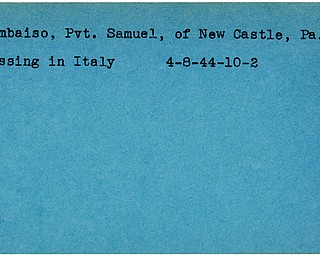 World War II, Vindicator, Samuel Lombaiso, New Castle, Pennsylvania, missing, Italy, 1944