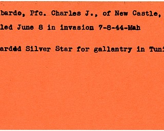 World War II, Vindicator, Charles J. Lombardo, New Castle, Pennsylvania, killed, invasion, 1944, Mahoning, award, Silver Star, gallantry, Tunisia