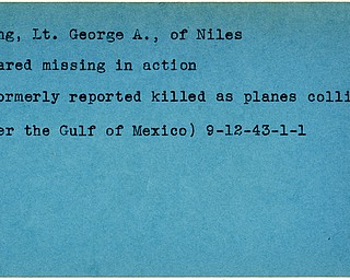 World War II, Vindicator, George A. Long, Niles, feared missing, missing, reported killed, planes collide over the Gulf of Mexico, 1943