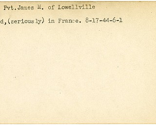 World War II, Vindicator, James M. Long, Lowellville, wounded, France, 1944