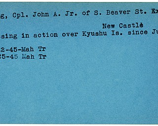 World War II, Vindicator, John A. Long Jr., New Castle, missing, Kyushu Island, 1945, Mahoning, Trumbull