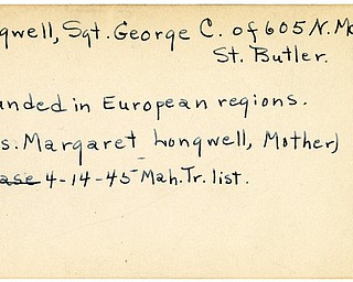 World War II, Vindicator, George C. Longwell, Butler, wounded, Europe, 1945, Mahoning, Trumbull, Mrs. Margaret Longwell