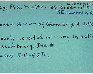 World War II, Vindicator, Walter Losey, Greenville, Pennsylvania, missing, Luxembourg, prisoner, Germany, liberated, 1945, Trumbull