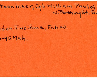 World War II, Vindicator, William Paul Loutzenhiser, Salem, killed, Iwo Jima, 1945, Mahoning