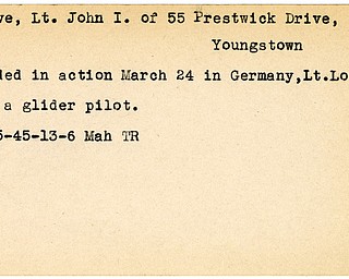 World War II, Vindicator, John I. Love, Youngstown, wounded, Germany, glider pilot, 1945, Mahoning, Trumbull