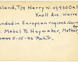World War II, Vindicator, Harry W. Loveland, Warren, wounded, Europe, Germany, 1945, Mahoning, Trumbull, Mrs. Mabel B. Haymaker