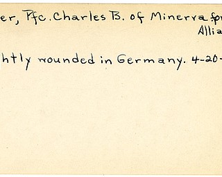 World War II, Vindicator, Charles B. Lower, Minerva, Alliance, wounded, Germany, 1945, Mahoning