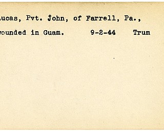 World War II, Vindicator, John Lucas, Farrell, Pennsylvania, wounded, Guam, 1944, Trumbull